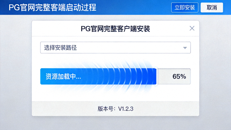 PG官网完整客户端启动过程截图，展示安装界面与资源加载进度条